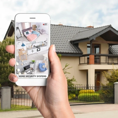 Little Rock vivint phone display of cctv live feed in front of a house